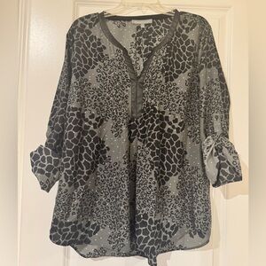 Daniel Rainn Black and Gray Animal Print Blouse
